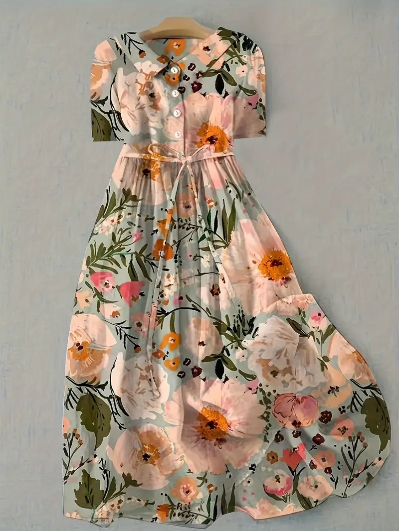 Anna-Berg | Statement Summer Floral Dress In Warm Tones