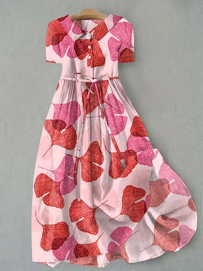 Anna-Berg | Flowing Powder Pink Floral Dress for a Polished Look