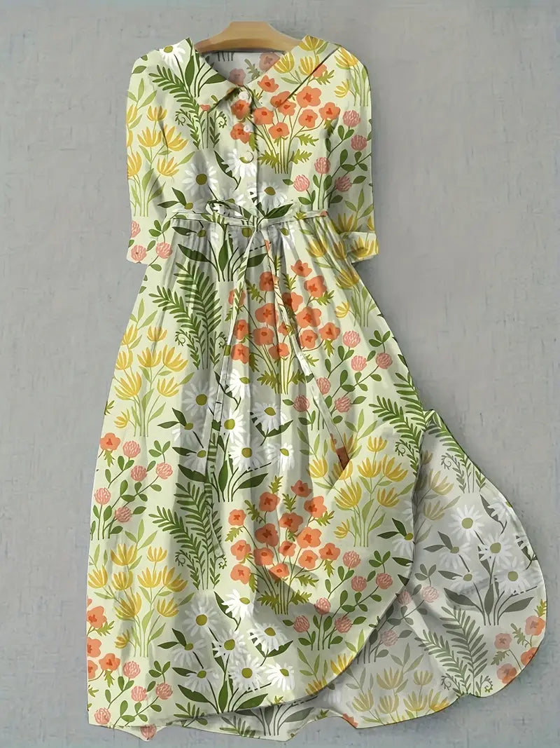Anna-Berg | Sophisticated Fresh Spring Floral Dress with Graceful Drape
