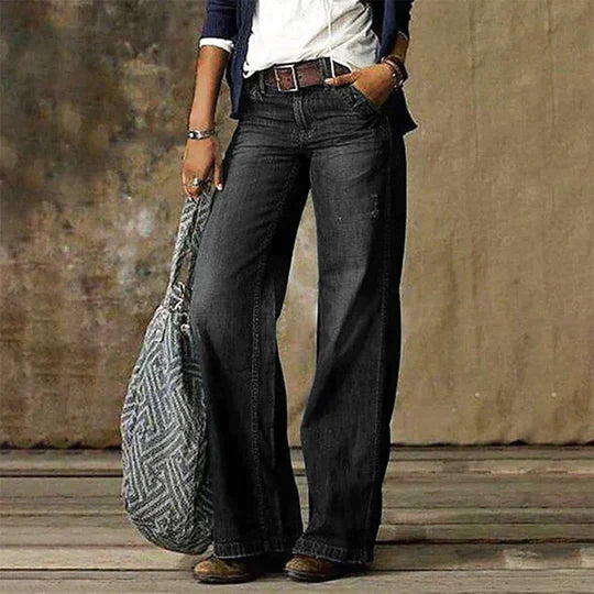 Anna-Berg | Timeless High Waist Wide Leg Jeans Retro Flare Denim