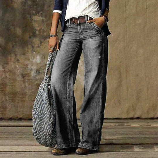 Anna-Berg | Timeless High Waist Wide Leg Jeans Retro Flare Denim