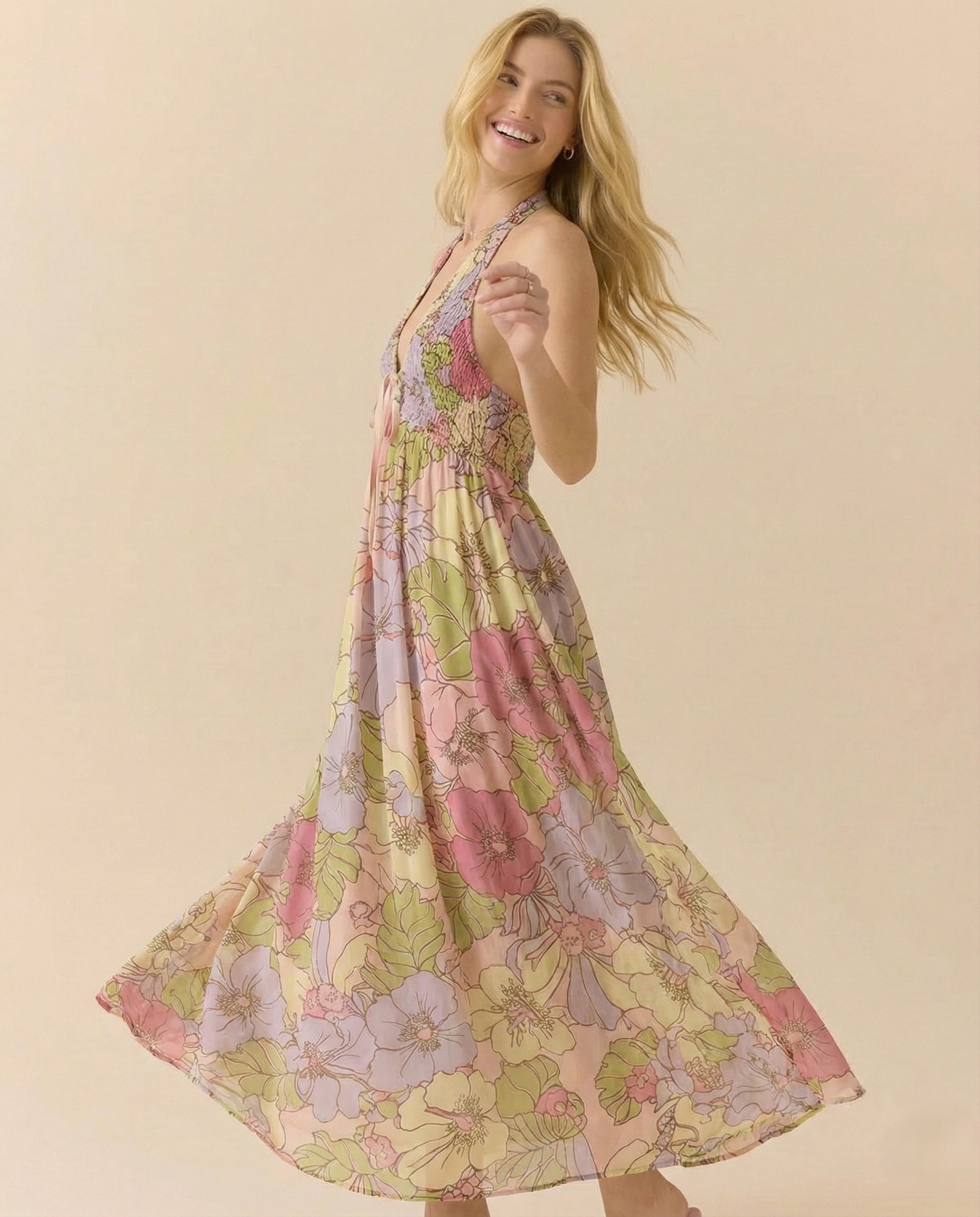 Anna-Berg | Floral Halter-Neck Maxi Lightweight Dress