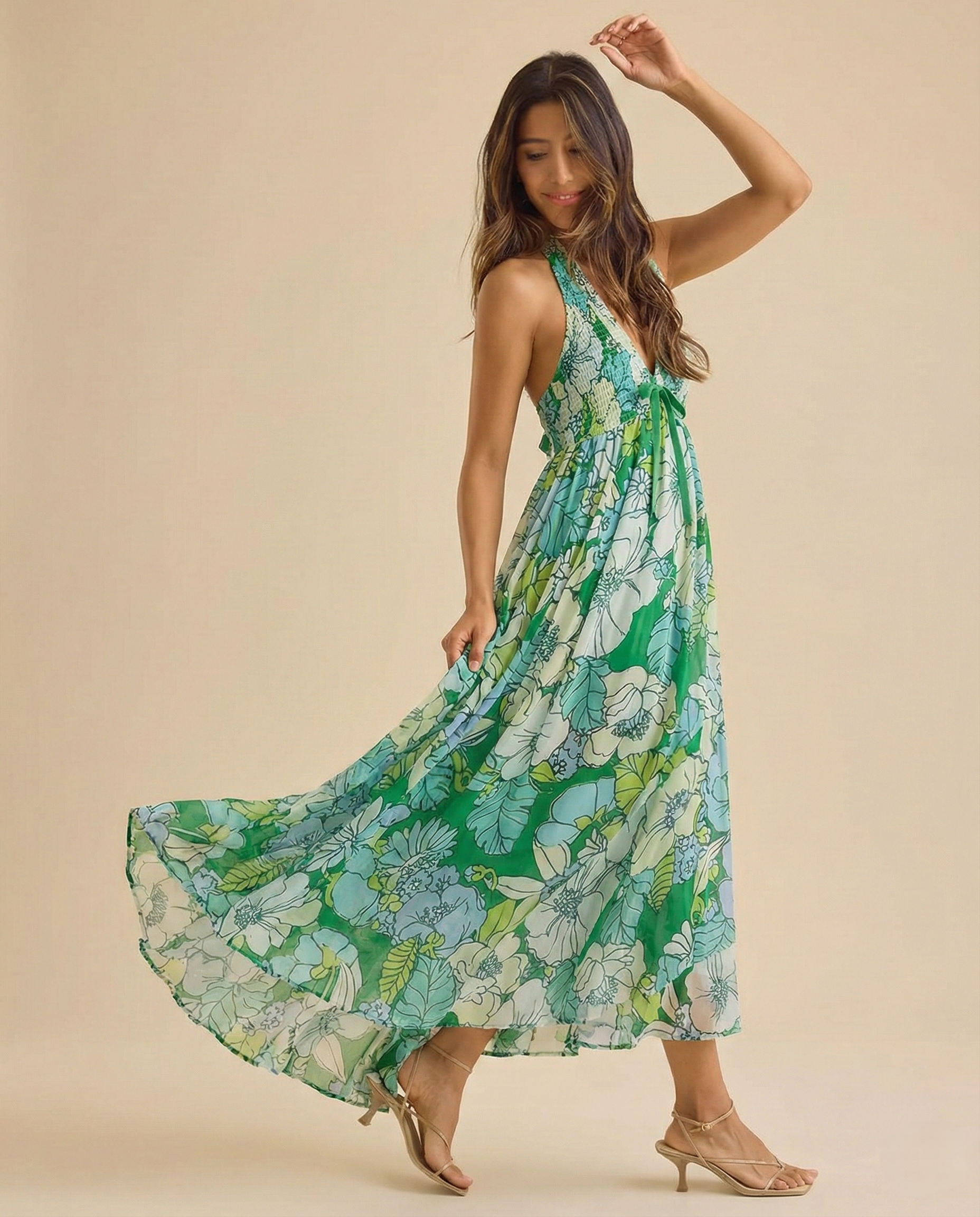 Anna-Berg | Floral Halter-Neck Maxi Lightweight Dress