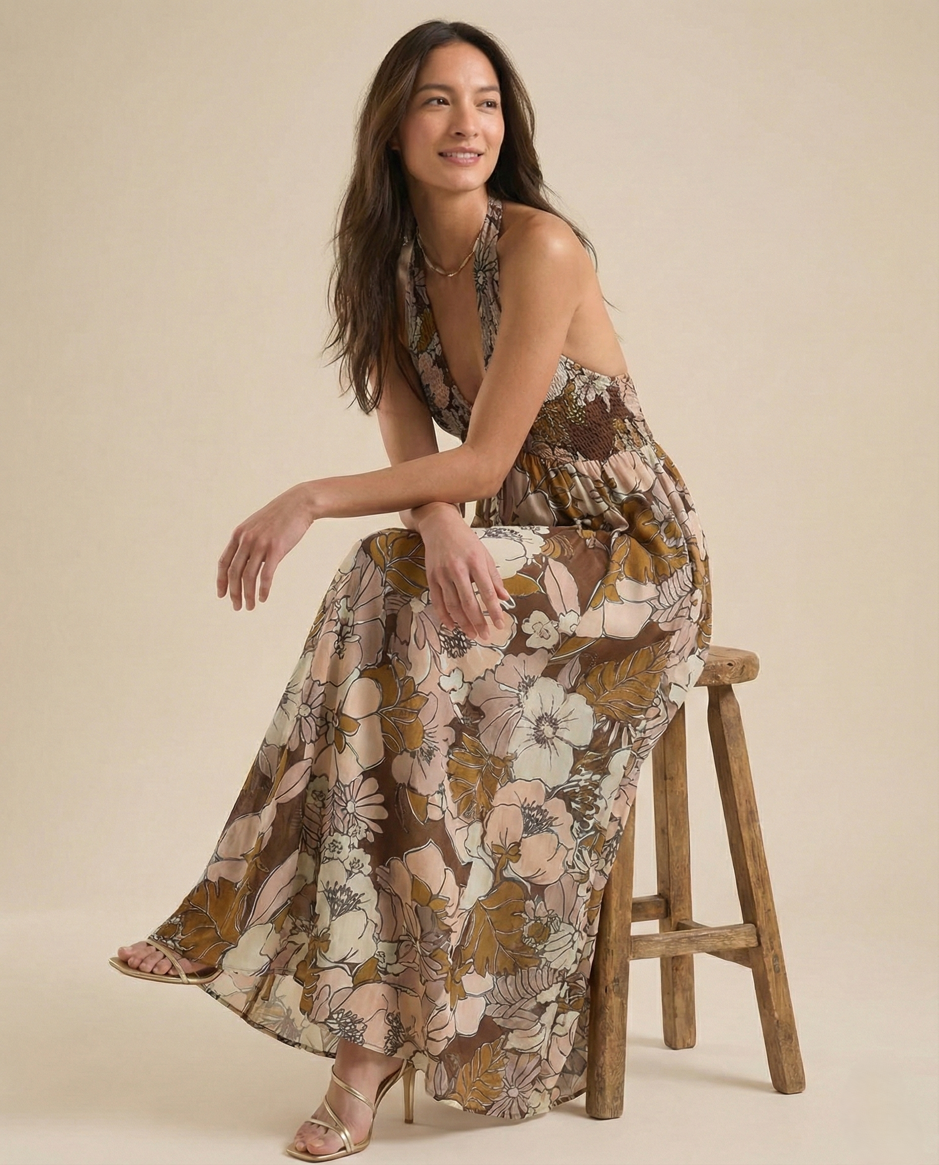 Anna-Berg | Floral Halter-Neck Maxi Lightweight Dress