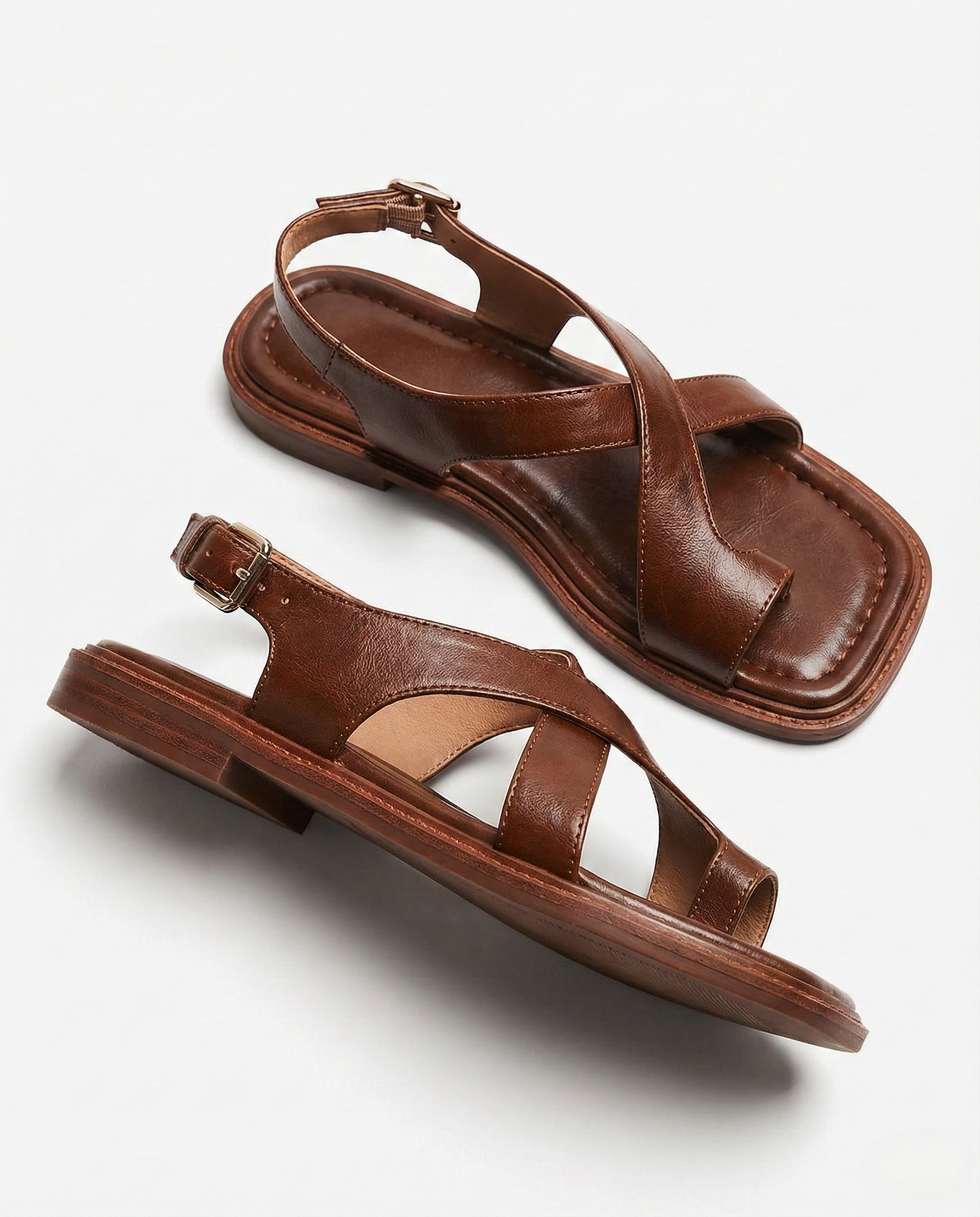 Anna-Berg | Brown Crisscross-Strap Leather Sandals