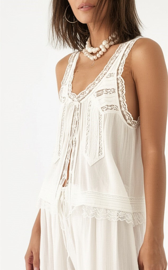 Anna-Berg | Ivory Cropped & High-Waist Lace Two-Piece Set