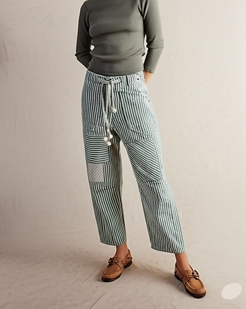 Anna-Berg | Navy Striped Wide-Leg Cotton Pant