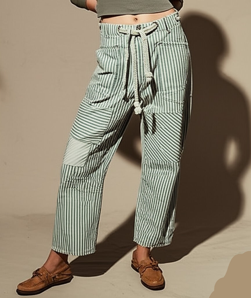 Anna-Berg | Navy Striped Wide-Leg Cotton Pant