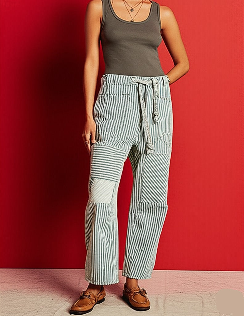 Anna-Berg | Navy Striped Wide-Leg Cotton Pant