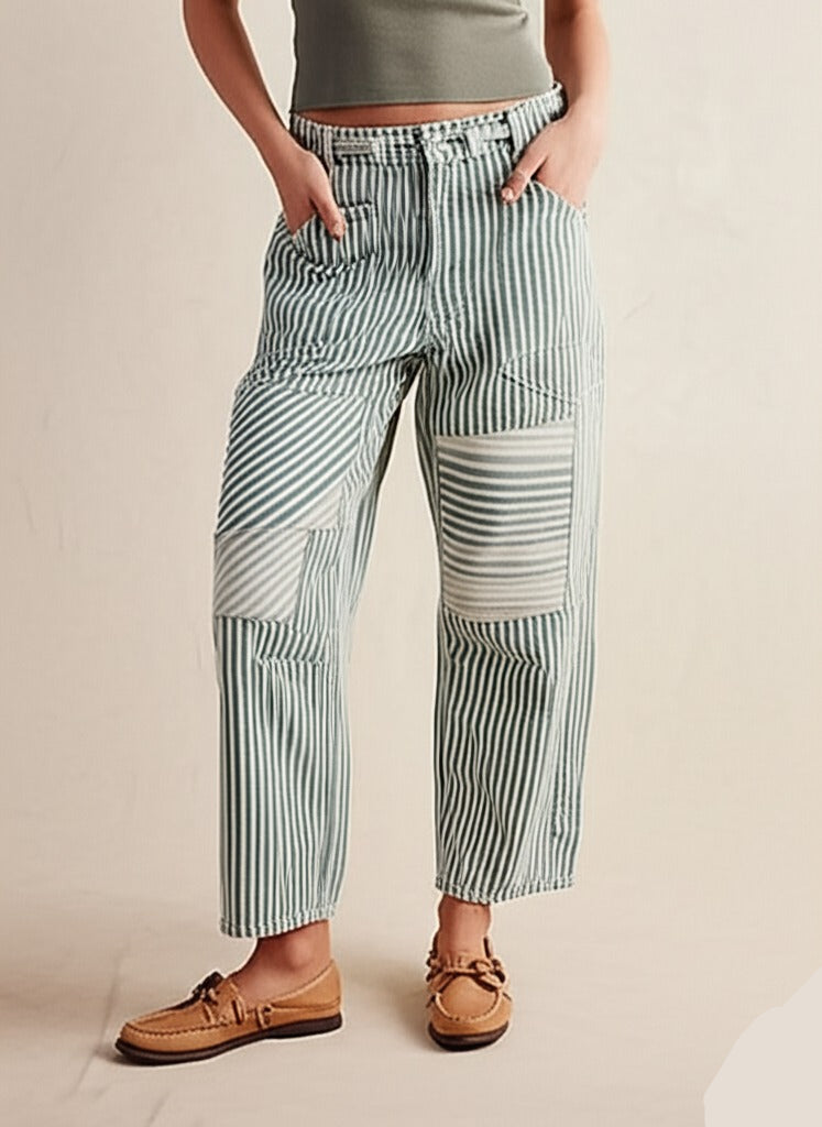 Anna-Berg | Navy Striped Wide-Leg Cotton Pant