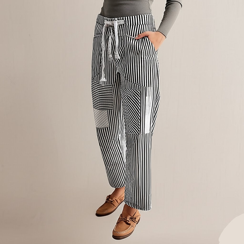 Anna-Berg | Navy Striped Wide-Leg Cotton Pant