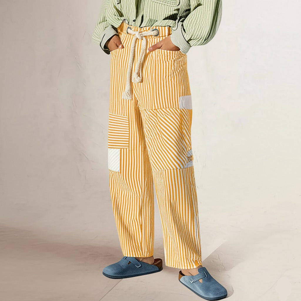 Anna-Berg | Navy Striped Wide-Leg Cotton Pant