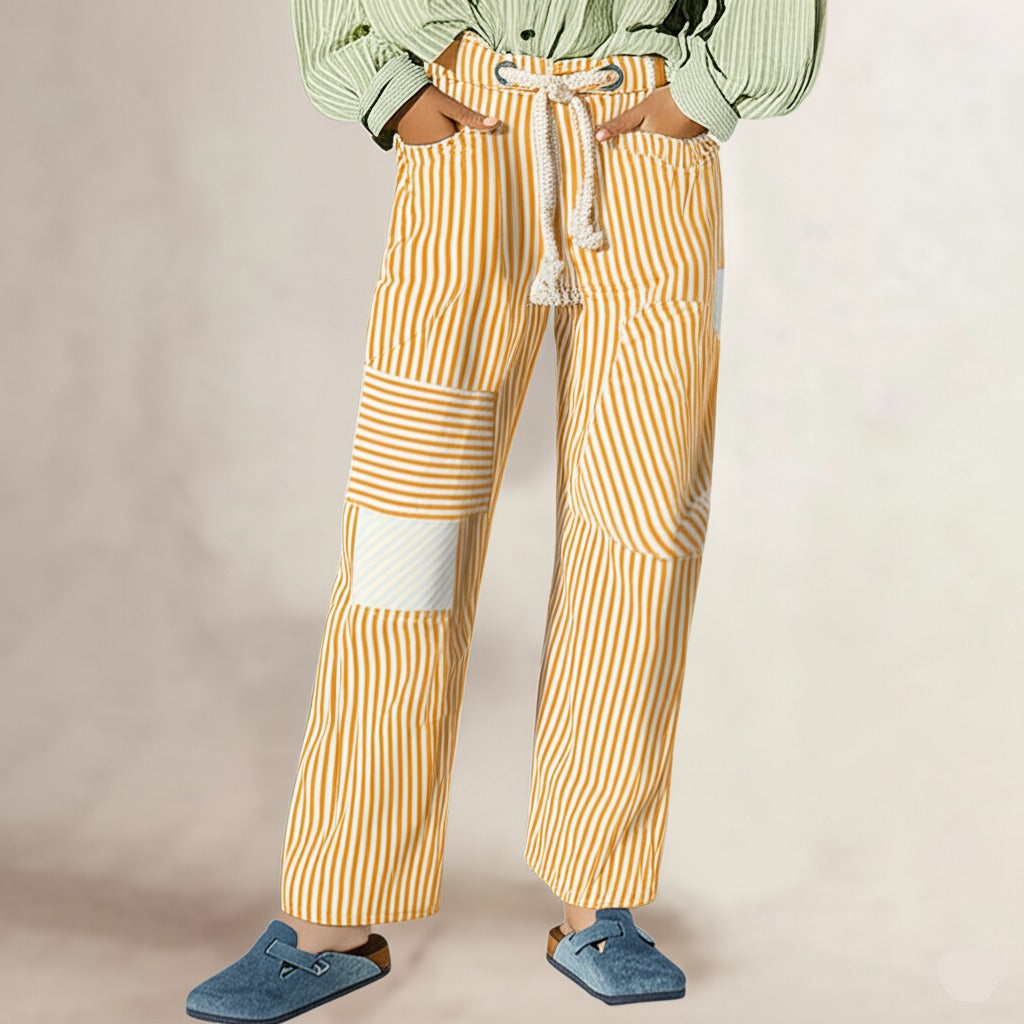 Anna-Berg | Navy Striped Wide-Leg Cotton Pant
