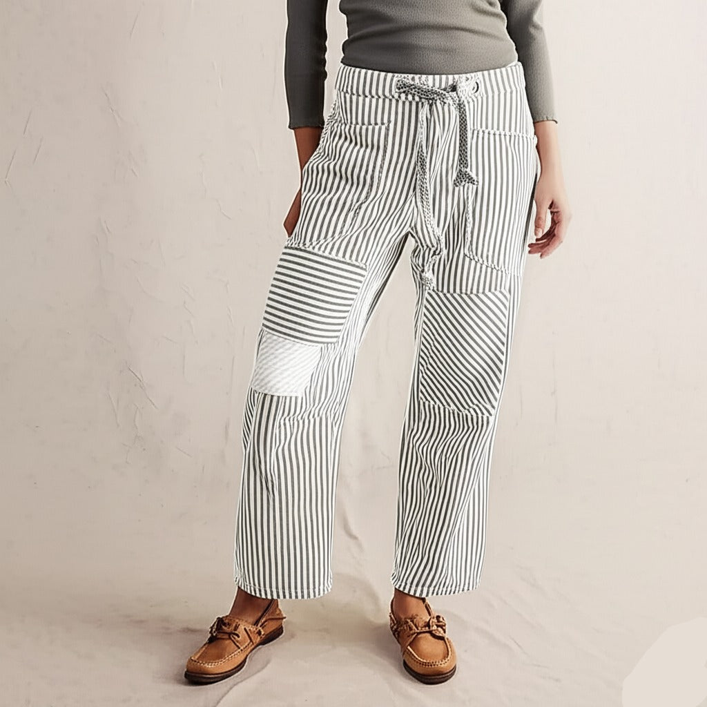 Anna-Berg | Navy Striped Wide-Leg Cotton Pant