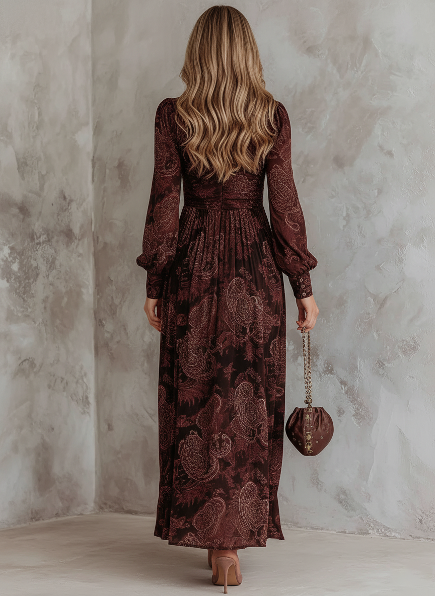 Anna-Berg | Retro Zipper Neck Long Sleeve Dress