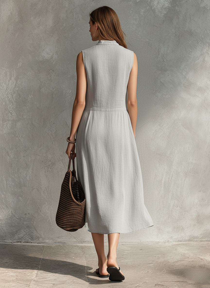 Anna-Berg | Casual Grey Cotton-Linen Sleeveless Dress