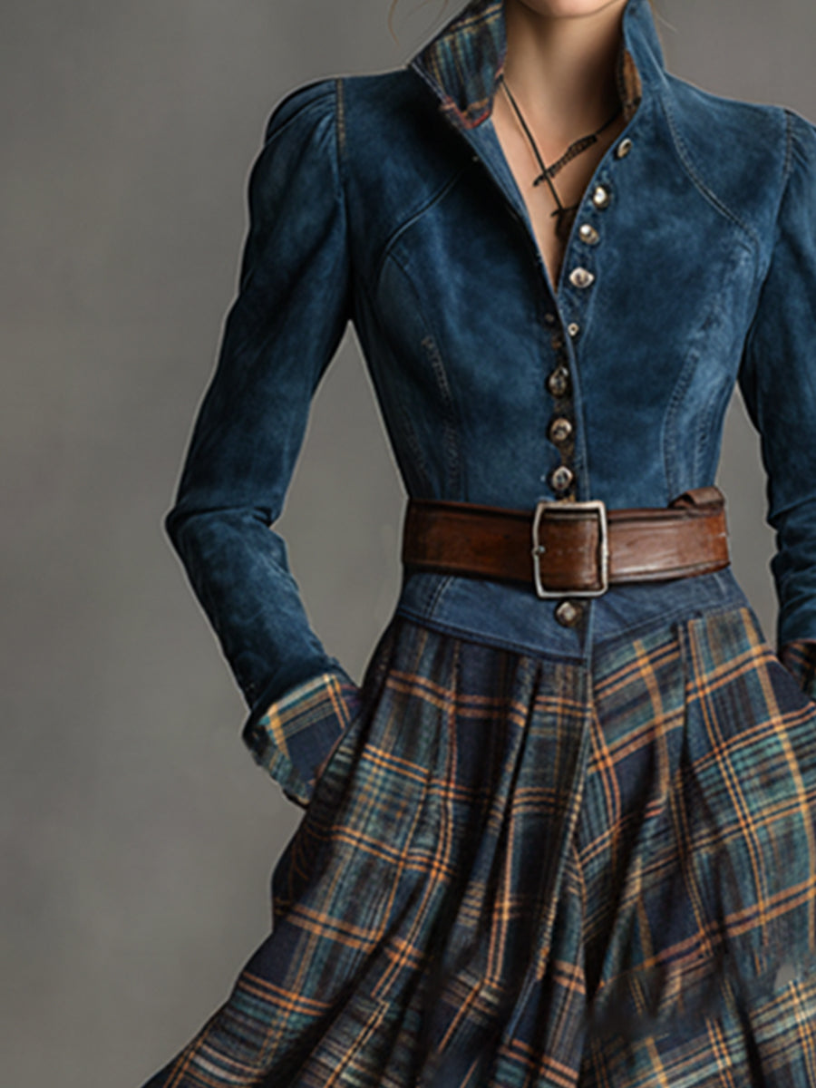 Anna-Berg | Blue Faux Suede Casual Dress