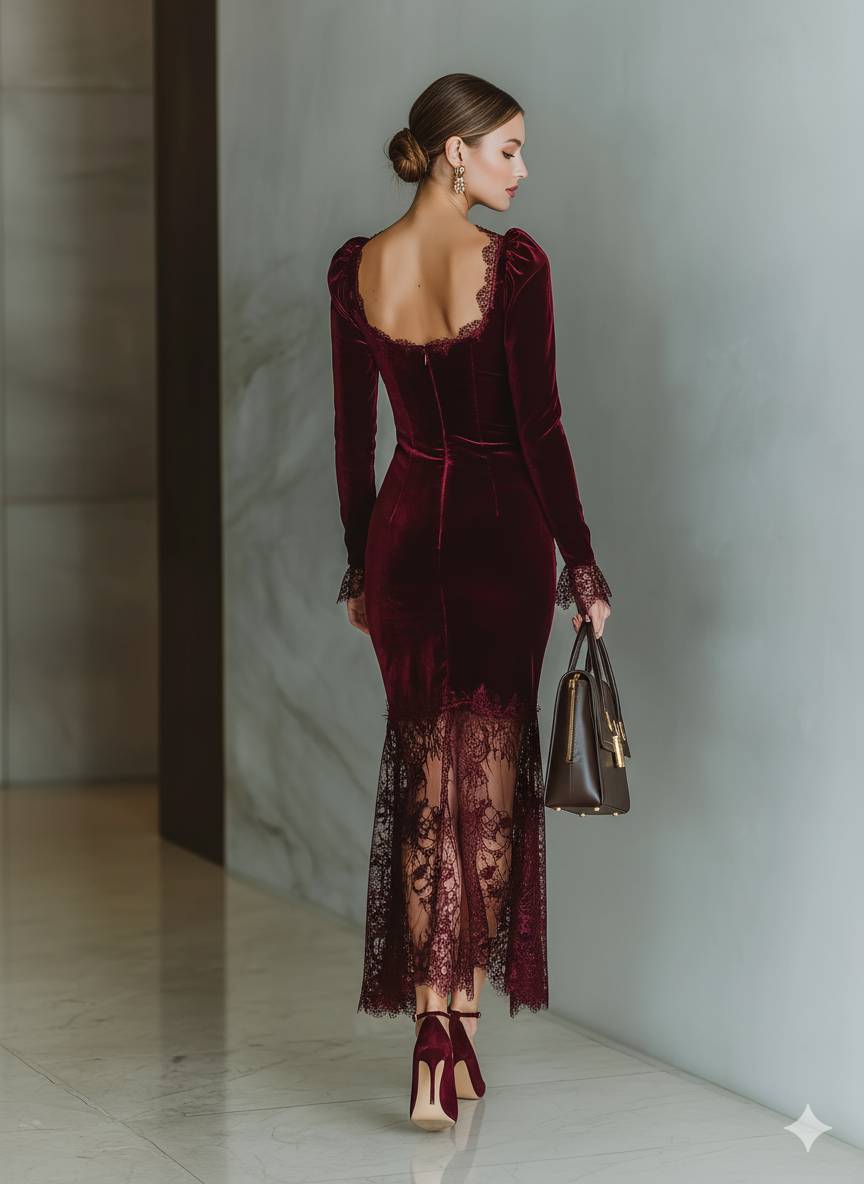 Anna-Berg | Burgundy Velvet Evening Dress