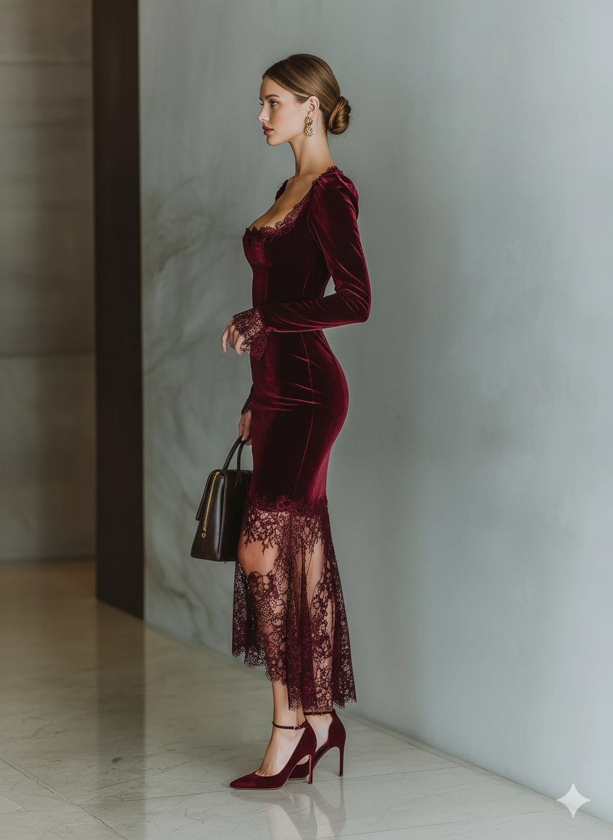 Anna-Berg | Burgundy Velvet Evening Dress