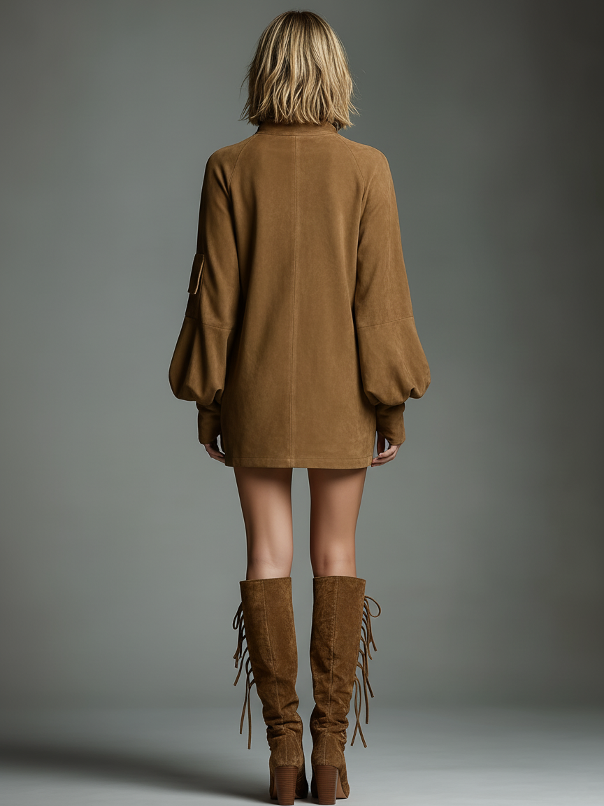 Anna-Berg | Suede Turtleneck Dress
