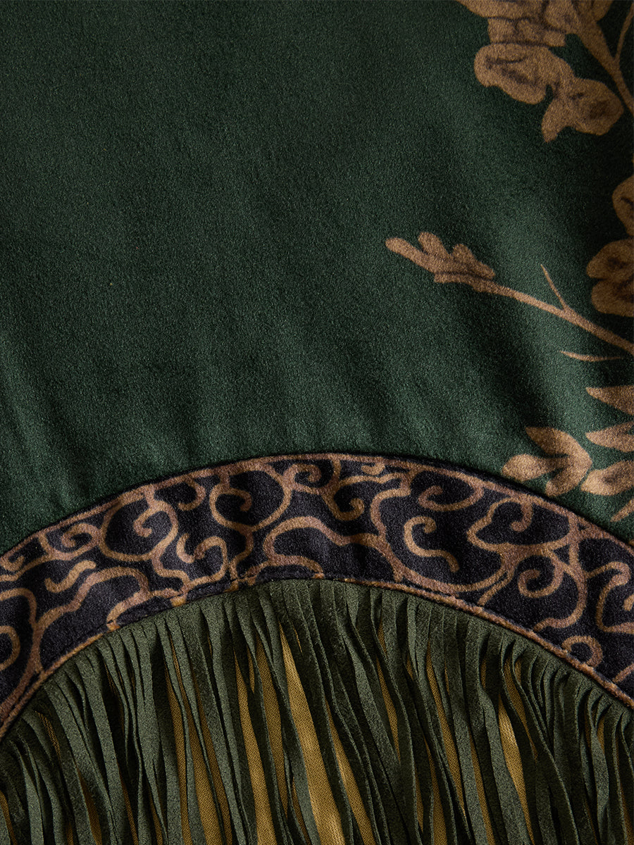 Anna-Berg | Green Faux Suede Tassel Dress