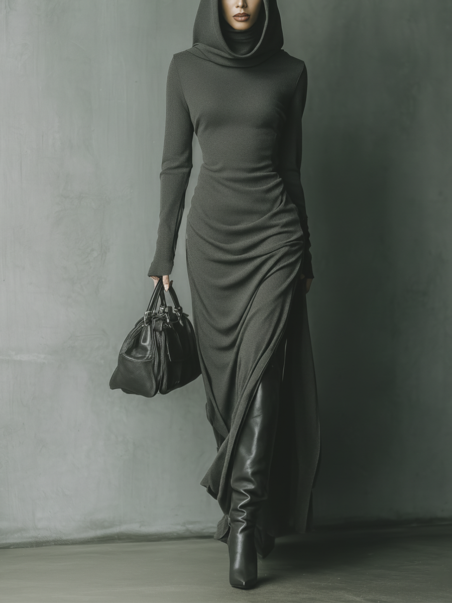 Anna-Berg | Grey Knit Hooded Dress