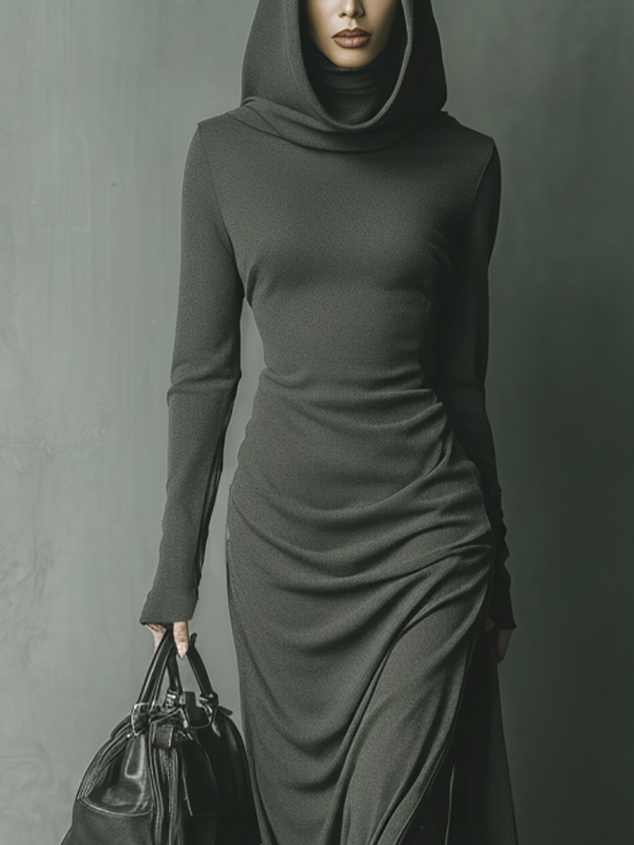 Anna-Berg | Grey Knit Hooded Dress