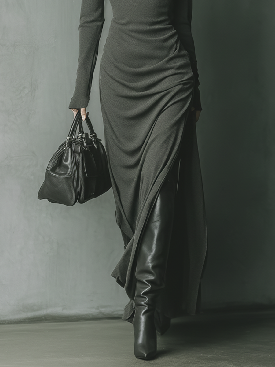 Anna-Berg | Grey Knit Hooded Dress