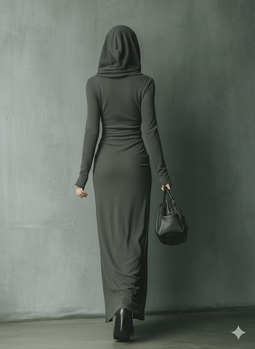 Anna-Berg | Grey Knit Hooded Dress