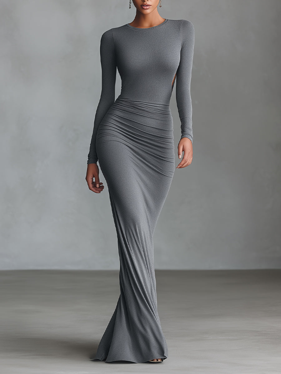 Anna-Berg | Grey Knit Ruched Evening Dress