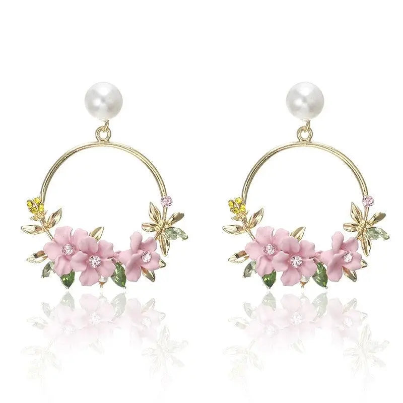 Gold Flower and Pearl Earrings
