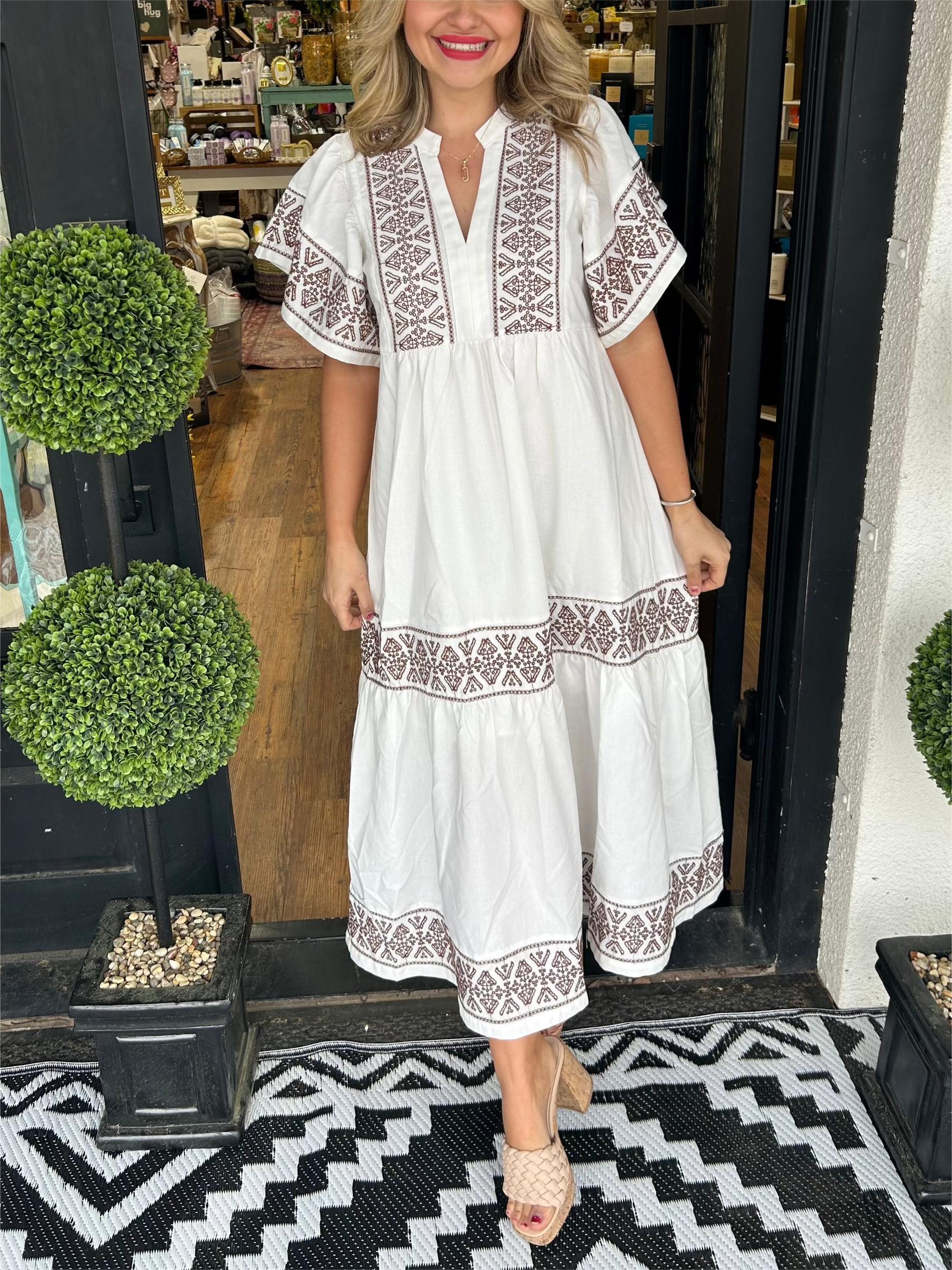 Anna-Berg | Sculpted Summer Boho V Neck Midi Dress