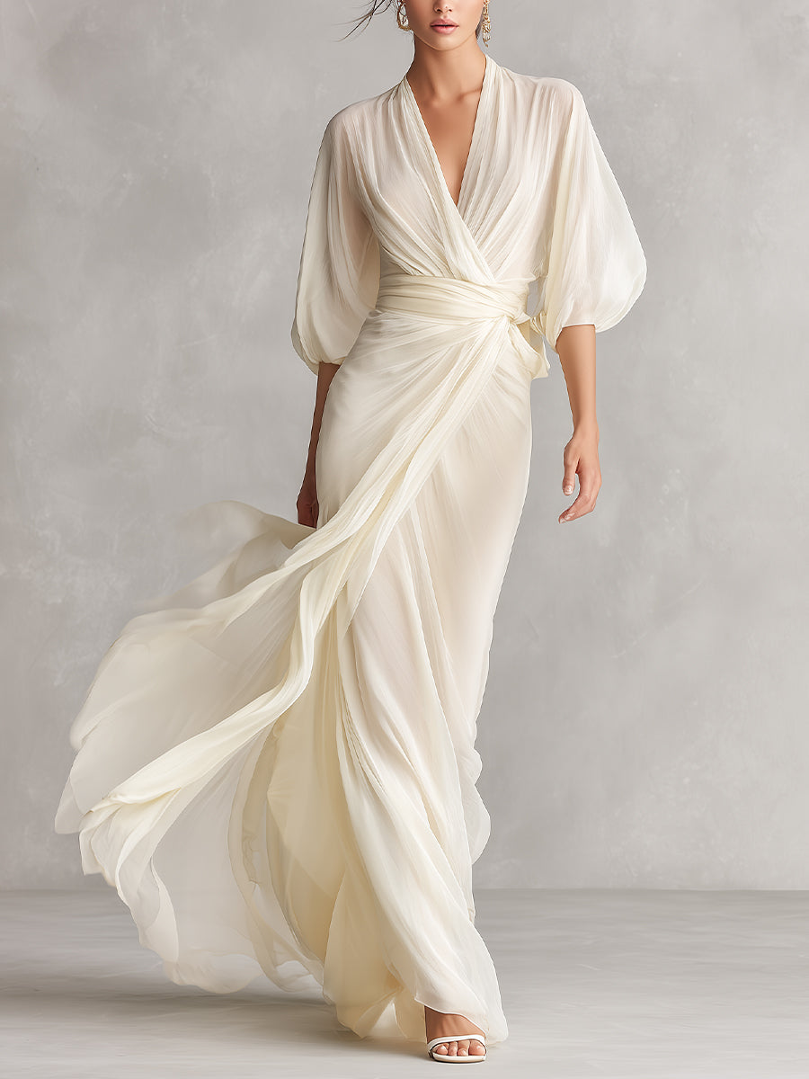 Anna-Berg | Ivory Chiffon Wrap Dress