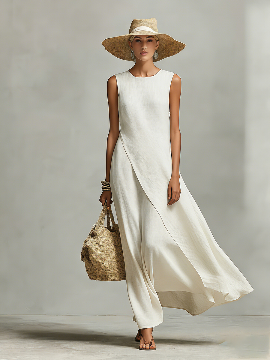 Anna-Berg | Ivory Linen Sleeveless Casual Dress