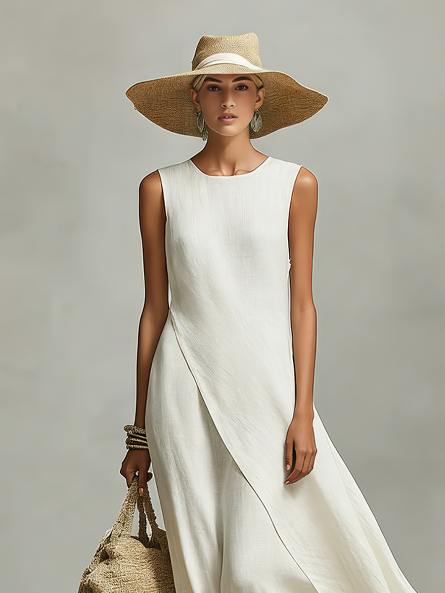 Anna-Berg | Ivory Linen Sleeveless Casual Dress