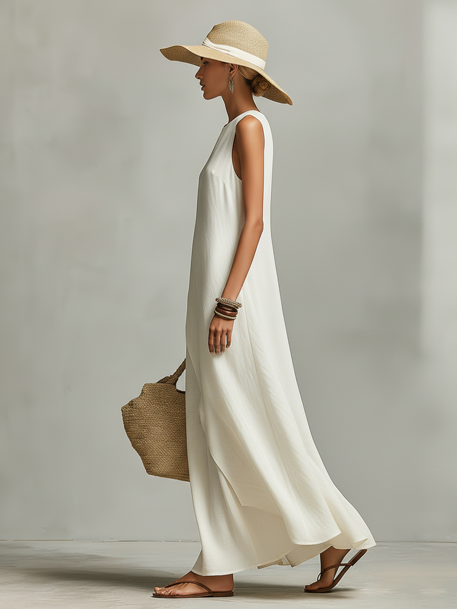 Anna-Berg | Ivory Linen Sleeveless Casual Dress