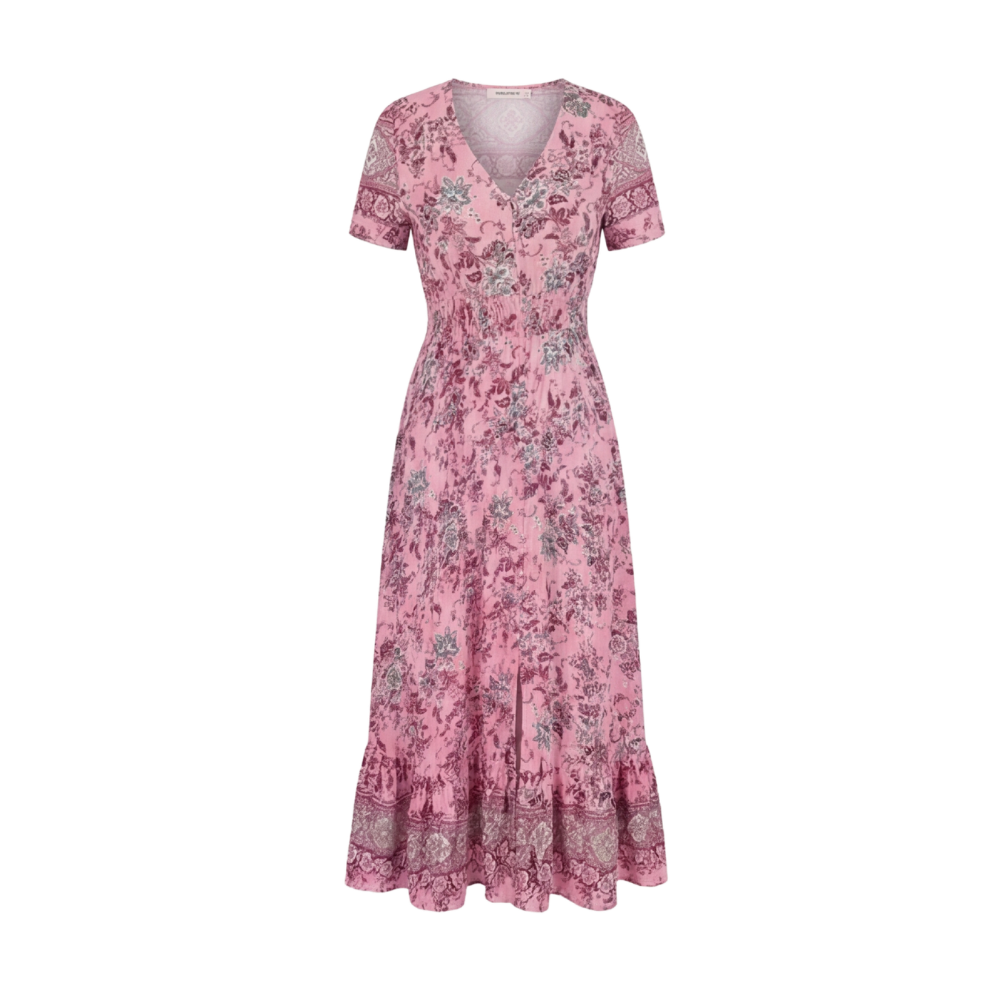 Anna-Berg | Elegant Maxi Floral Dress With V-Neck And Short Sleeves