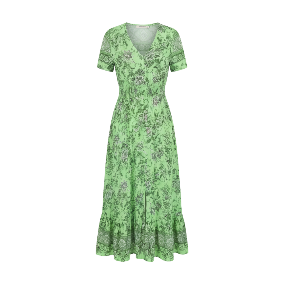 Anna-Berg | Elegant Maxi Floral Dress With V-Neck And Short Sleeves