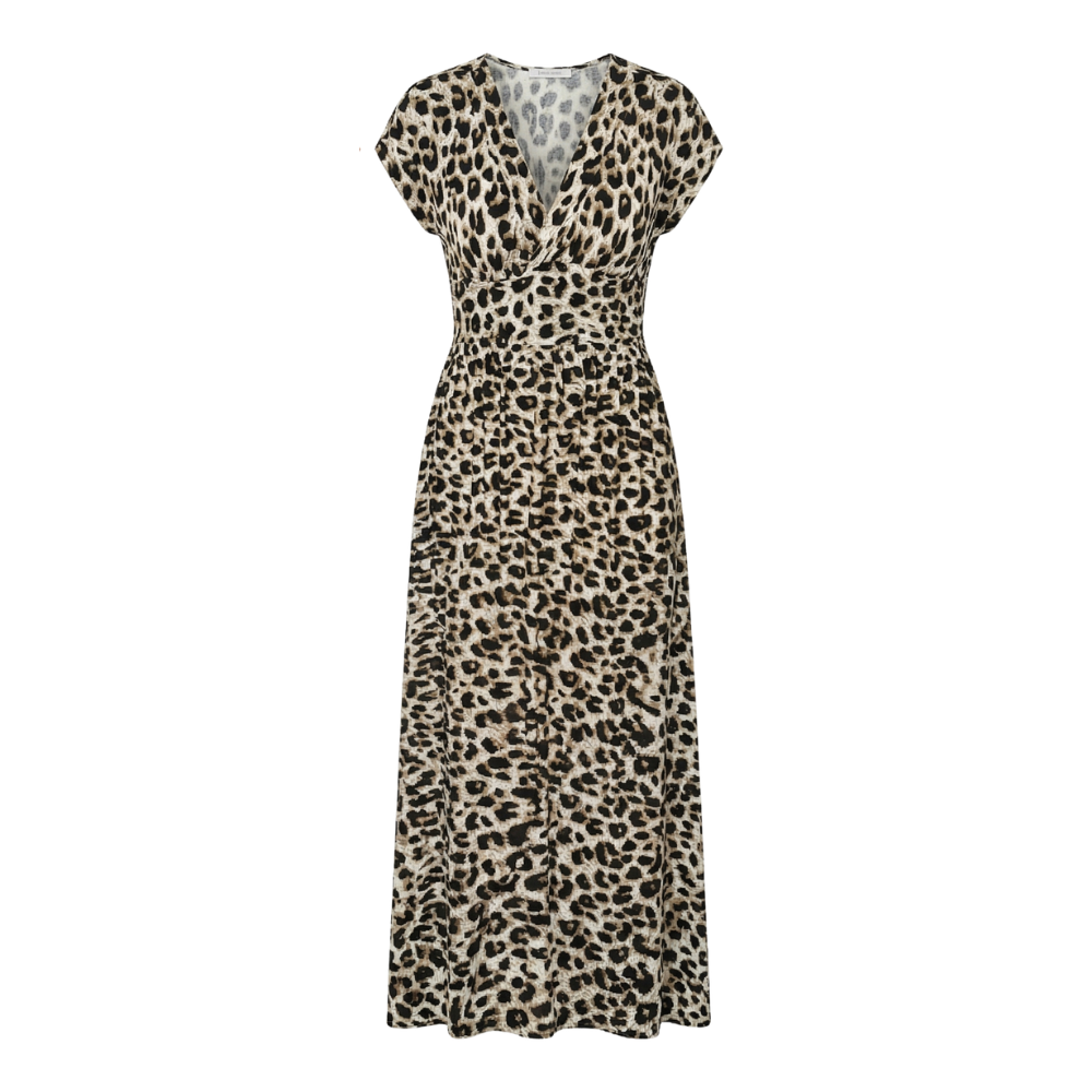 Anna-Berg | Statement Maxi Dress In Leopard Print With V-neck And Short Sleeves