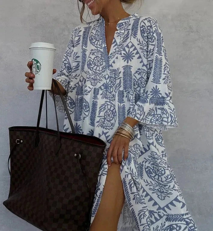 Anna-Berg | Boho Patterned Long Sleeve Mini Dress