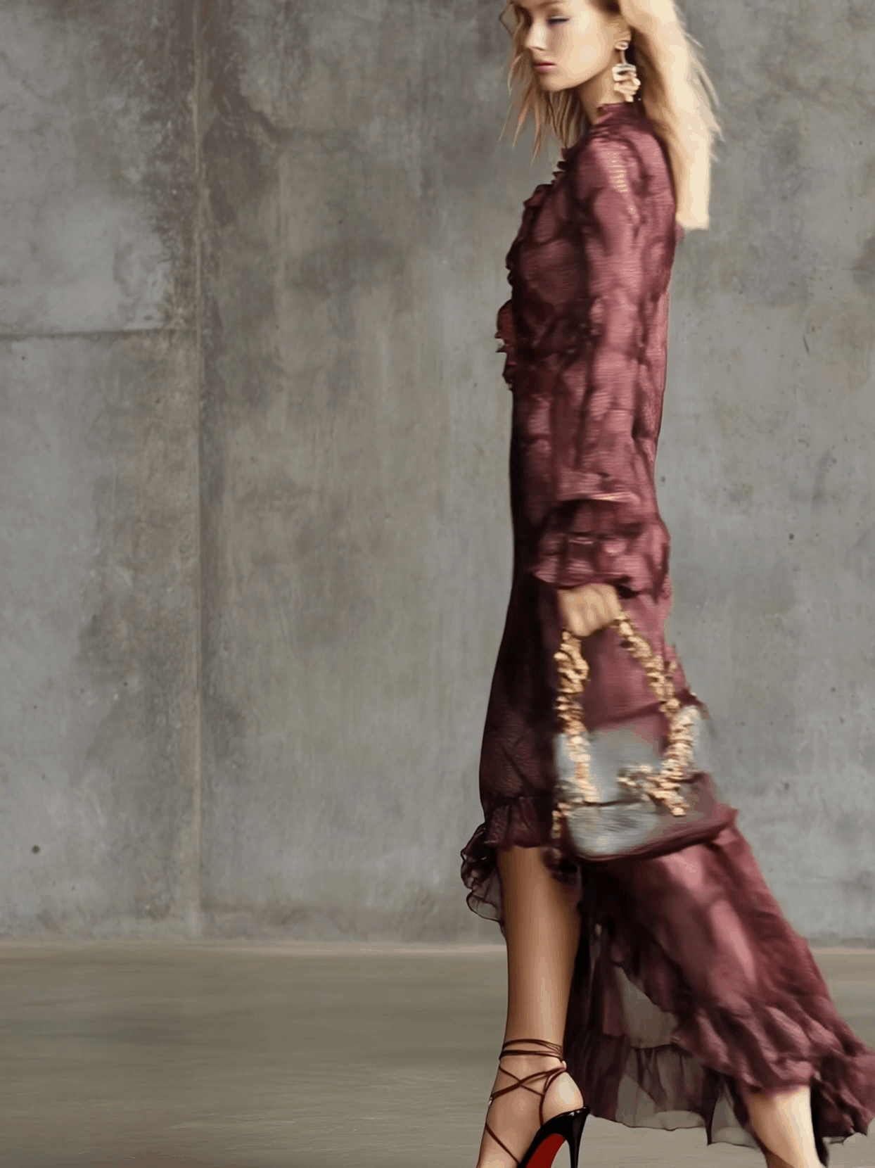 Anna-Berg | Burgundy Chiffon Ruffle Evening Dress