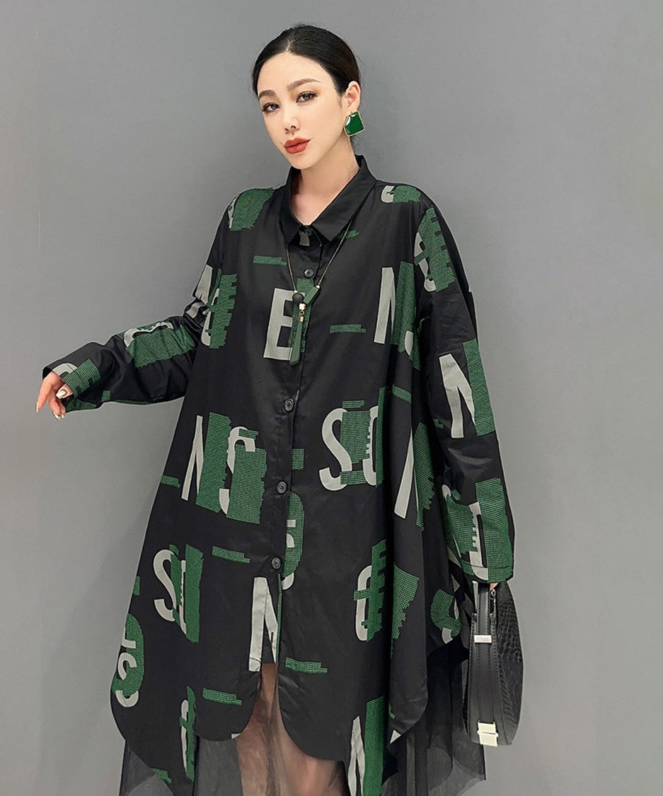 Anna-Berg | Abstract Letter Sheer Shirt Dress