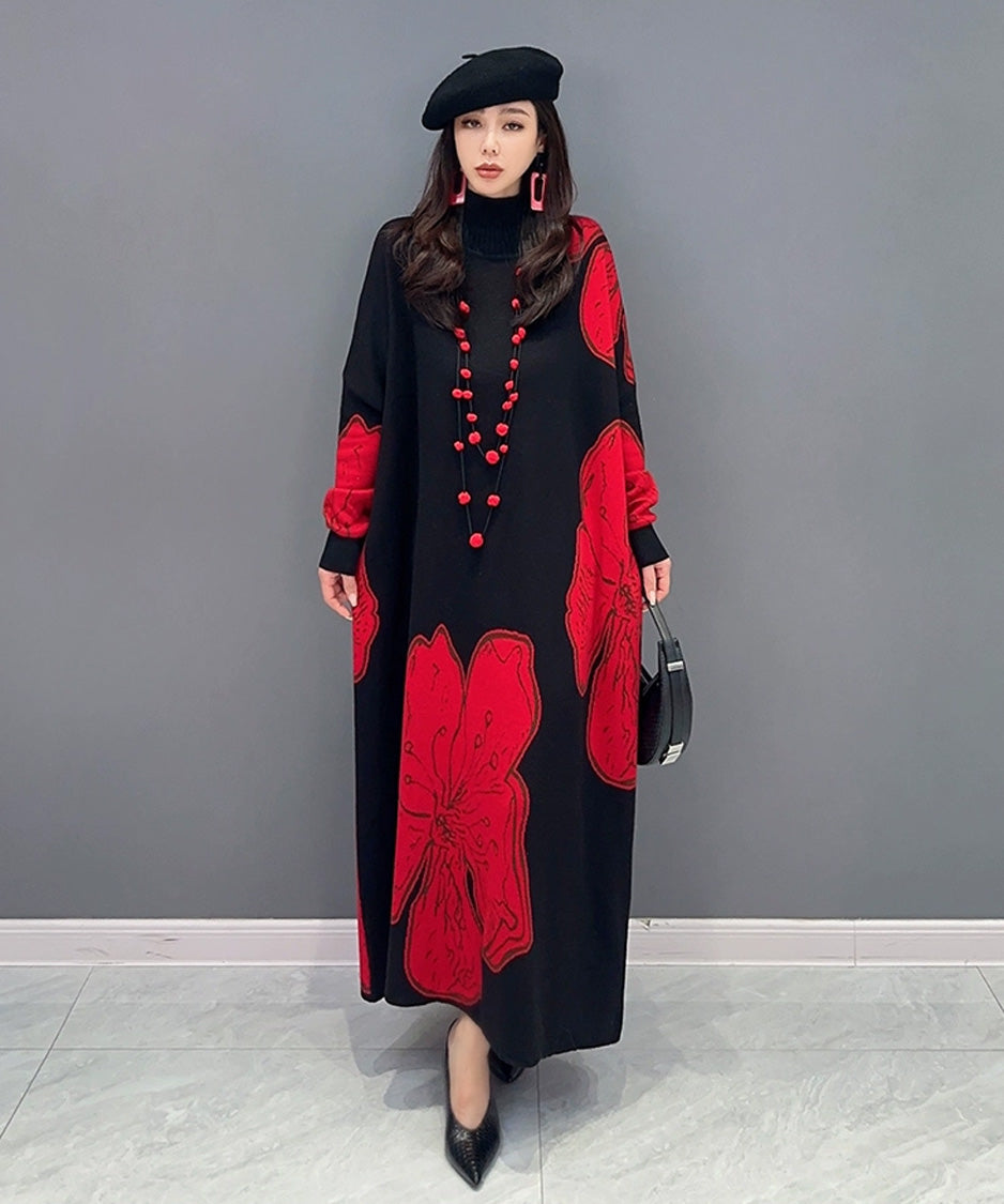 Anna-Berg | Floral Motif Knit Long Dress
