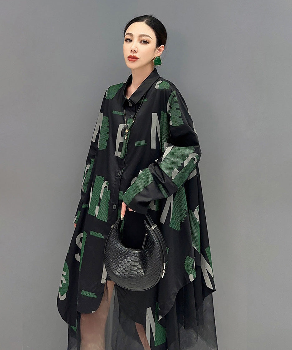 Anna-Berg | Abstract Letter Sheer Shirt Dress