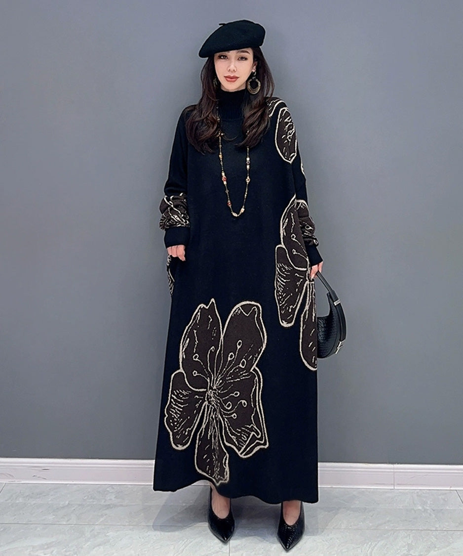 Anna-Berg | Floral Motif Knit Long Dress