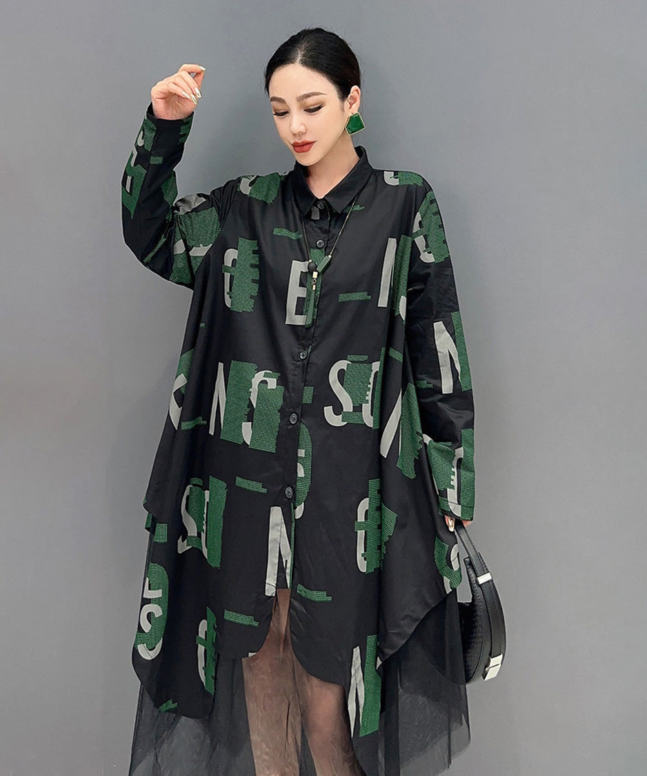Anna-Berg | Abstract Letter Sheer Shirt Dress