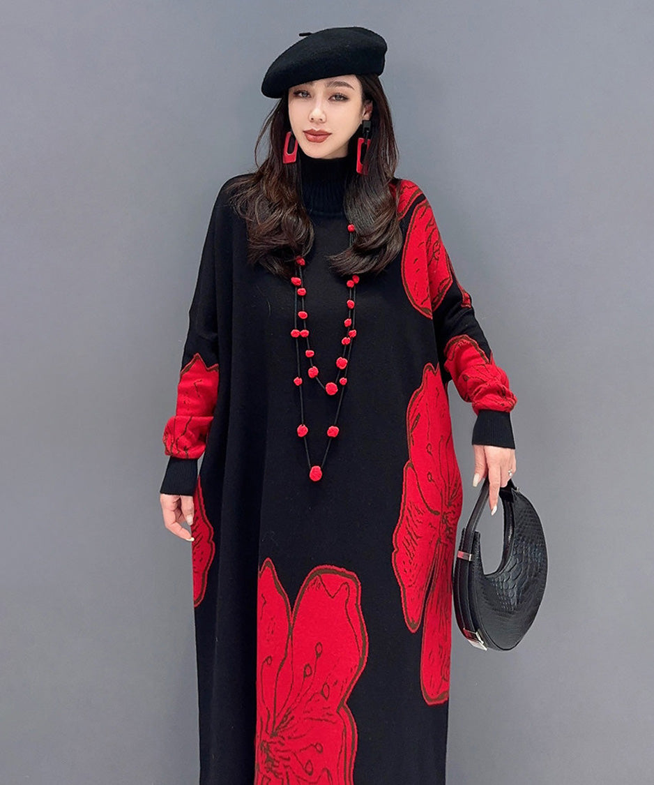 Anna-Berg | Floral Motif Knit Long Dress