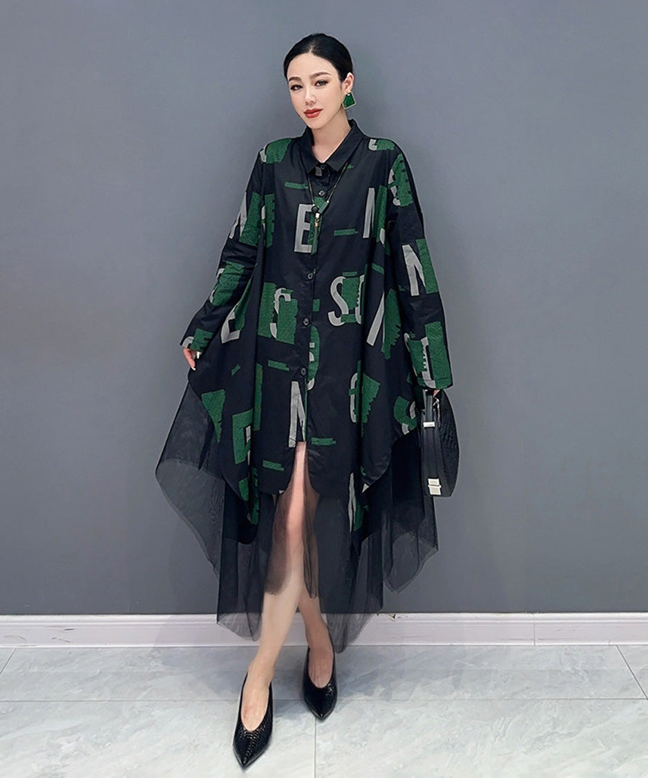 Anna-Berg | Abstract Letter Sheer Shirt Dress