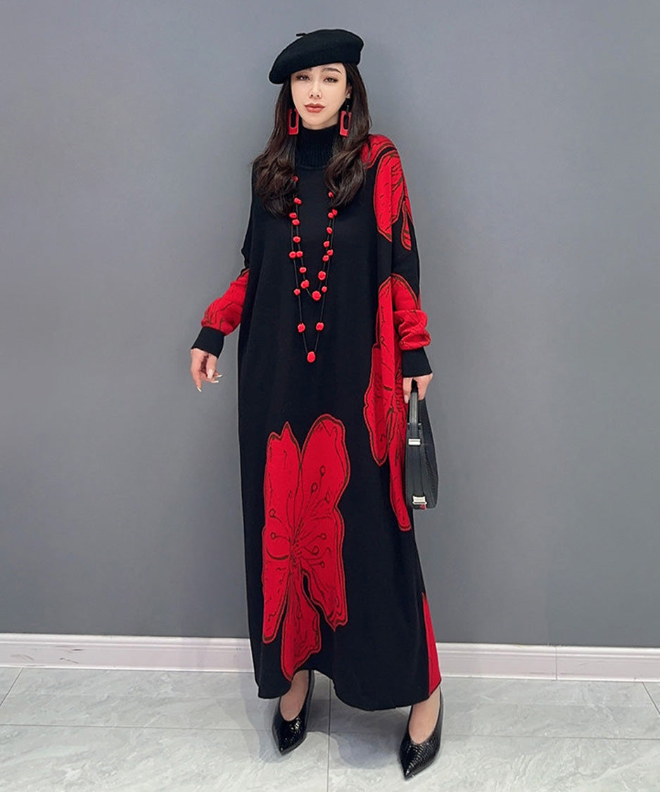 Anna-Berg | Floral Motif Knit Long Dress