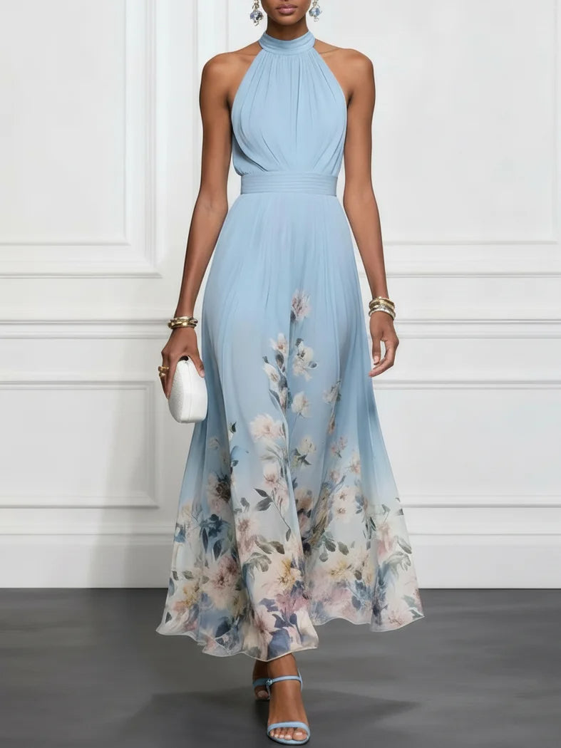 Anna-Berg | Timeless Blue Floral Halter Maxi Dress